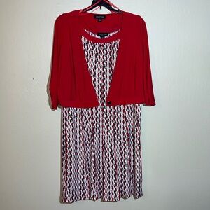 Perceptions Woman size 2X sleeveless dress/jacket Red,black and white, polyester